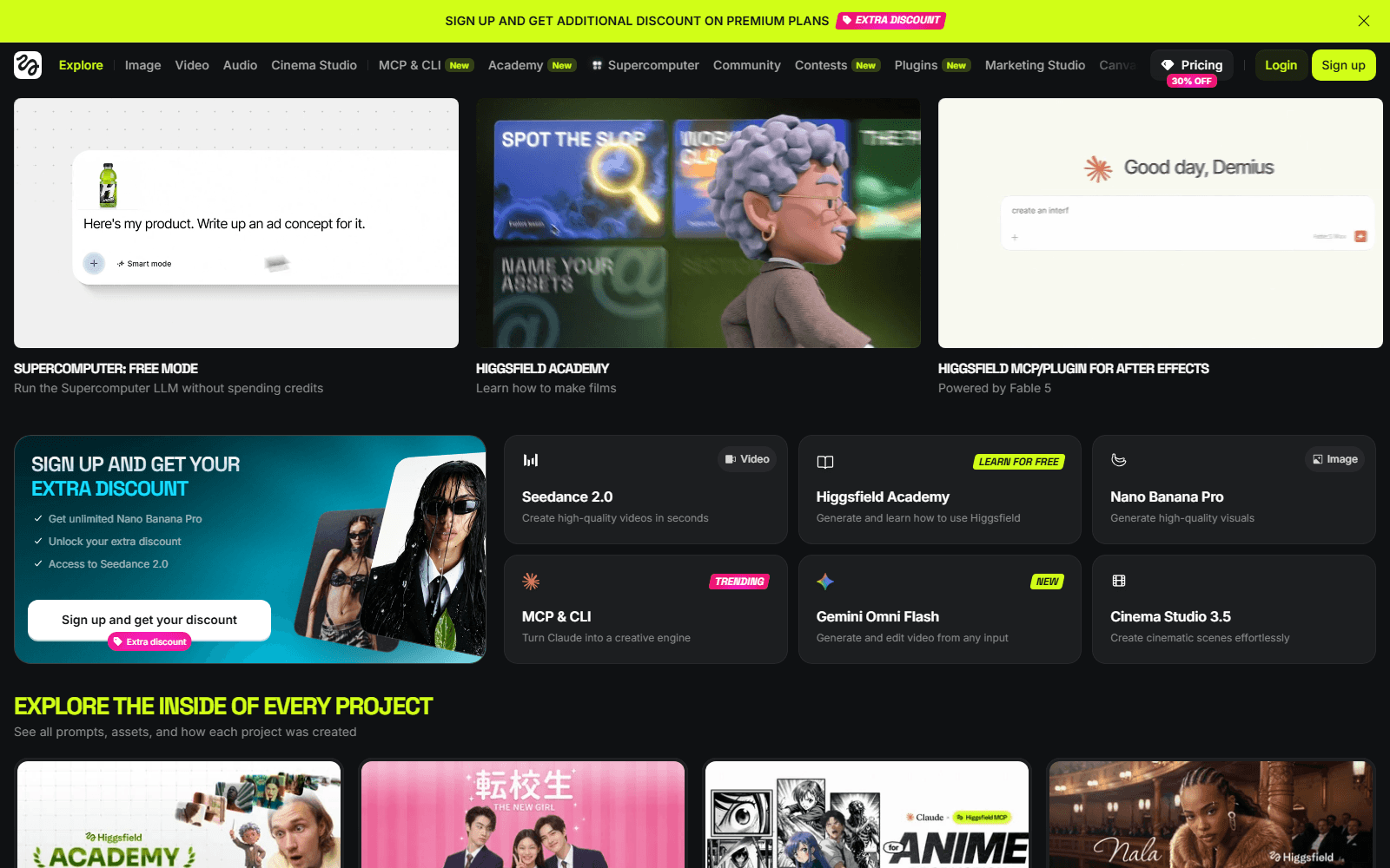 Higgsfield homepage screenshot